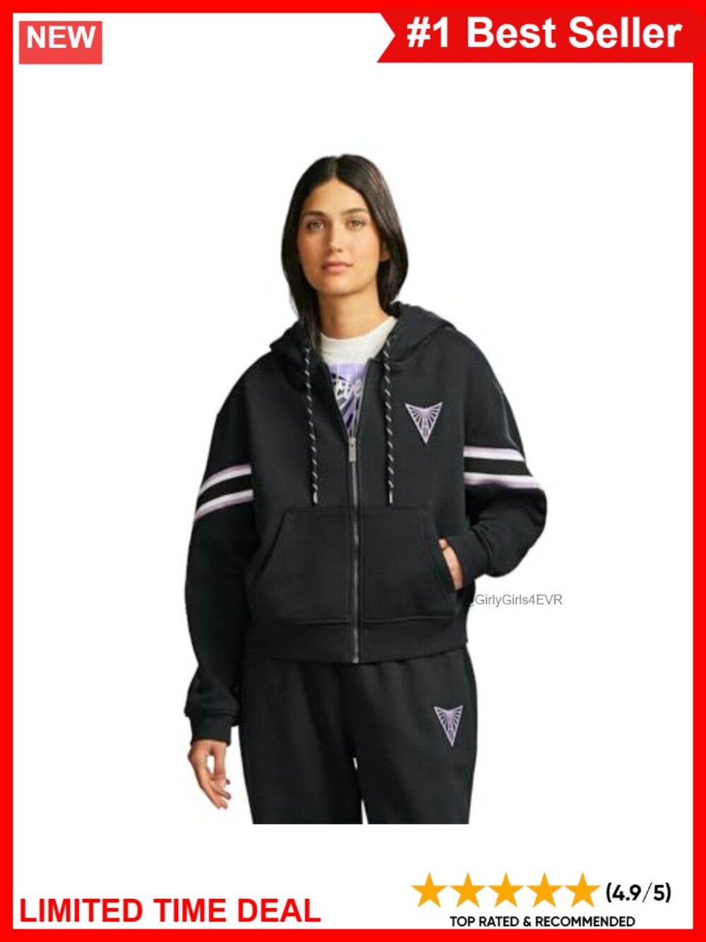 WNBA Officially Licensed Cropped Full Zip Hooded Fleece Sweatshirt